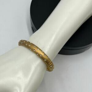Swarovski Swan Signed Brushed Matte Gold Hinged Clamper Crystal Bangle‎ Bracelet